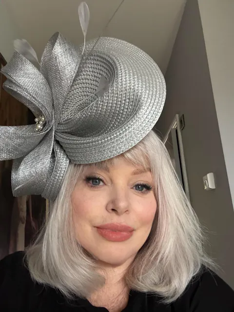 SILVER Grey Hat fascinator Mother of the Bride Saucer hatinator