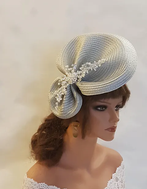 SILVER Grey fascinator hat Pearl,Crystal vine  Wedding hat Mother of Bride Hat