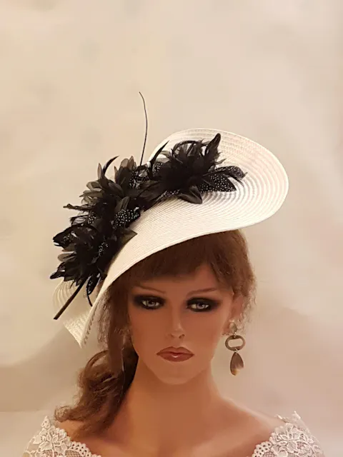 WHITE & BLACK Mother of Bride/Groom Hat fascinator large hatinator -EleganceFascinator