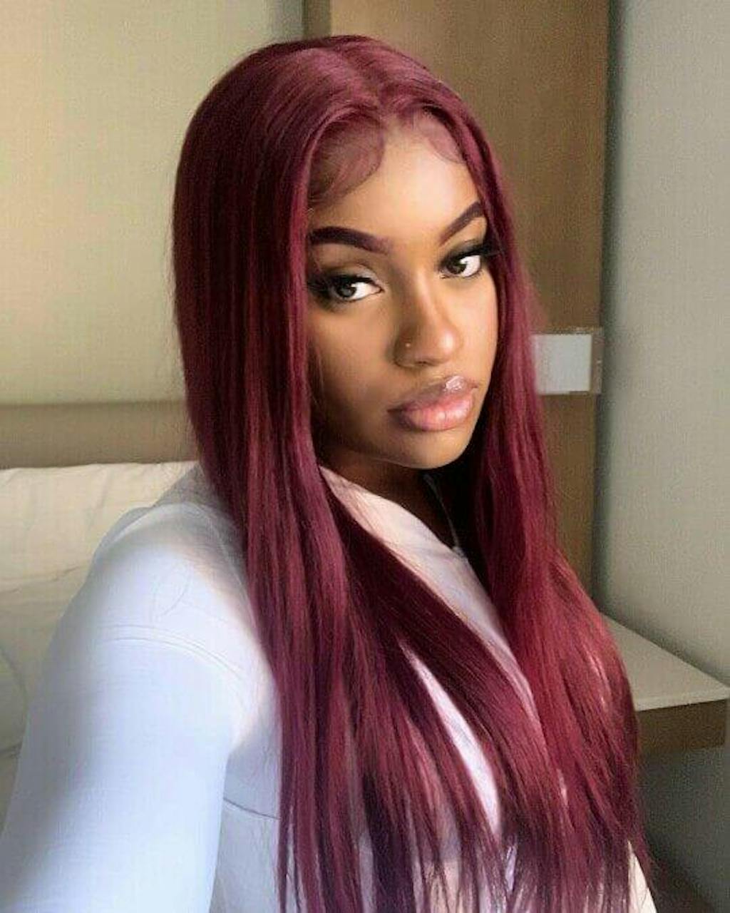 Glueless 99J Burgundy Red Color 13x4 Lace Front Wigs Human Hair Wig ...