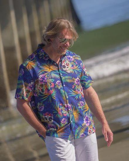Men's Sugar Skull Tropical Hawaiian Short Sleeve Shirt