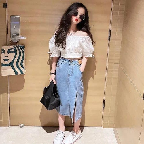 Western style shouldless top shirt and skirt dress for girls