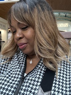 Elle Vane Ombre Brown Highlight Glueless Bangs Straight Wig