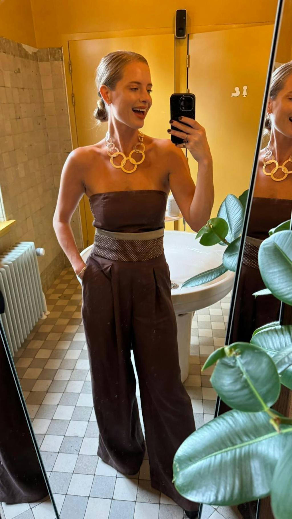 Amalia: Elegant Brown Strapless Jumpsuit