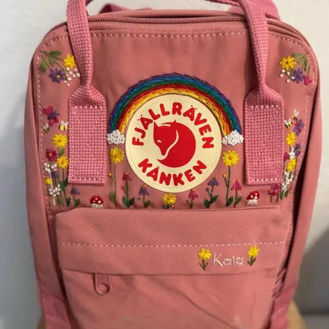 Fjallraven Kanken Backpack with Embroidered Forest Flowers and Rainbow - Personalized Embroidered Backpack - Custom Bag for Women