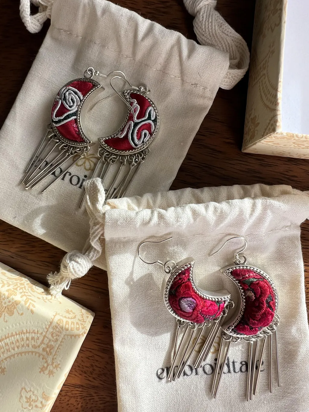 Moonlight Embroidered Tassel Earrings