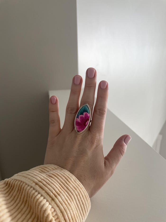 Fortune in a Finger Adjustable Embroidered Ring - Large