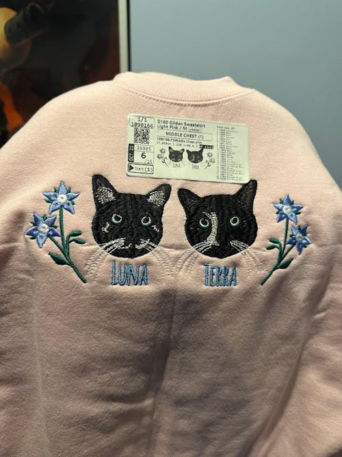 Custom Pet Portrait Embroidered Sweatshirt, Hoodie, Custom Pet Picture