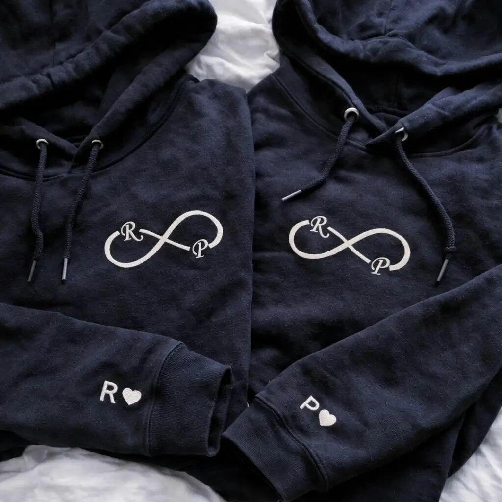 Custom Embroidered Infinity Sweatshirt or Hoodie with Initials, Personalized Wedding Anniversary Gifts for Wife