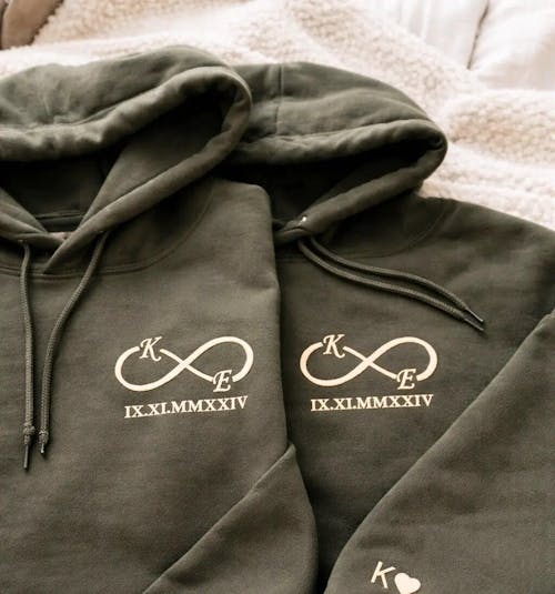 Custom Embroidered Infinity Sweatshirt or Hoodie with Initials, Personalized Wedding Anniversary Gifts for Wife
