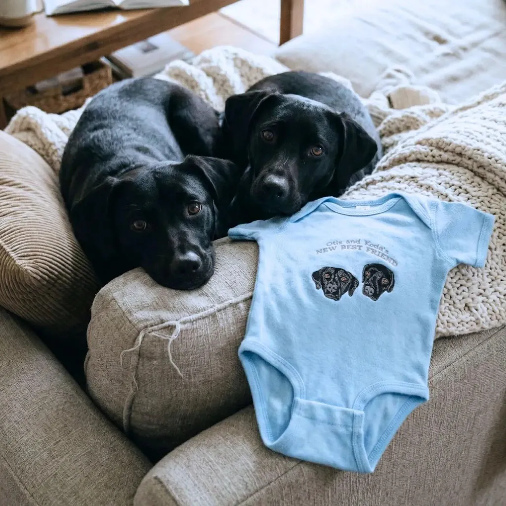 Custom Embroidered Baby Bodysuit Onesie with Pet Photo, Name - New Best Friend