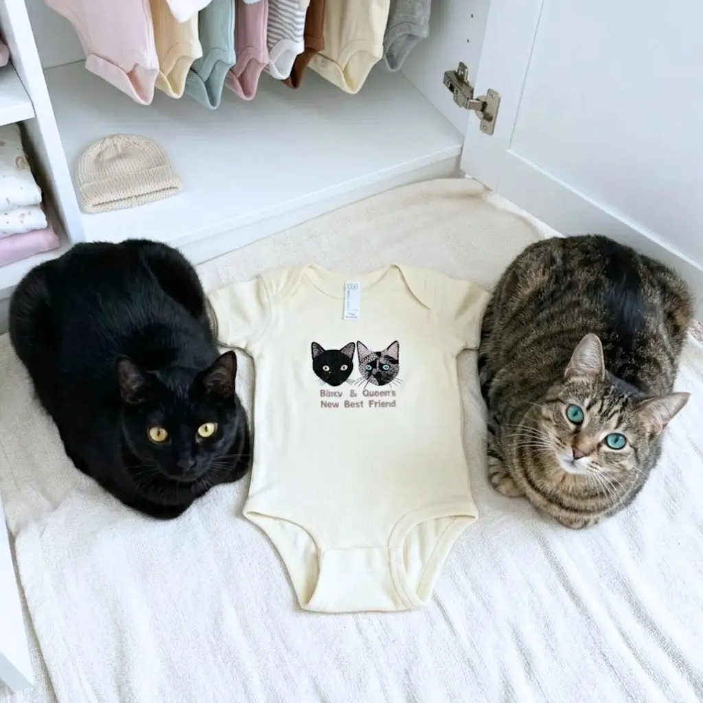 Custom Embroidered Baby Bodysuit Onesie with Pet Photo, Name - New Best Friend