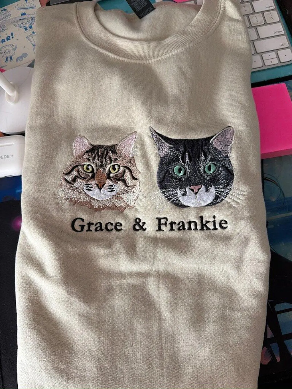 Custom Pet Portrait Embroidered Sweatshirt, Hoodie, Custom Pet Picture