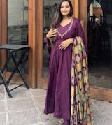 Pure chinon sequence embroidered gown with plazo and dupatta