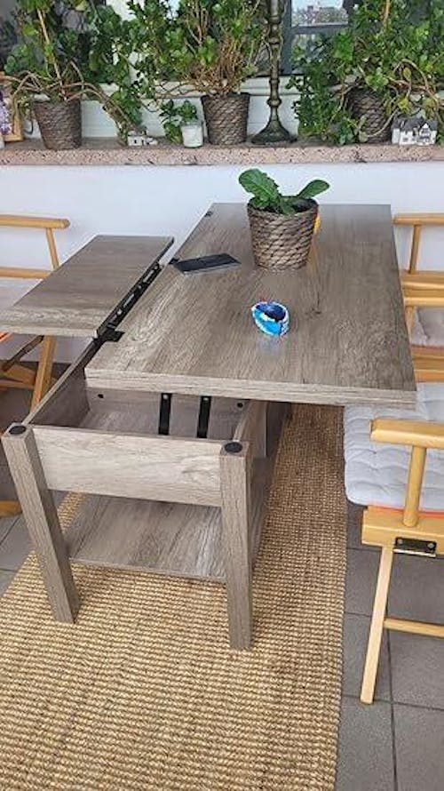 Mesa de centro multifuncional 3 en 1 de altura regulable con espacio de almacenamiento oculto para sala de estar gris