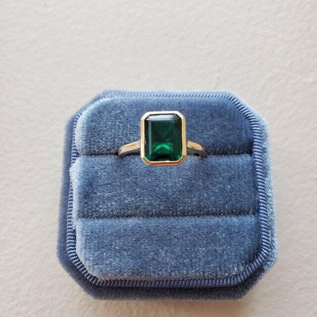 Unique May Birthstone Ring, 3CT Emerald Cut Emerald