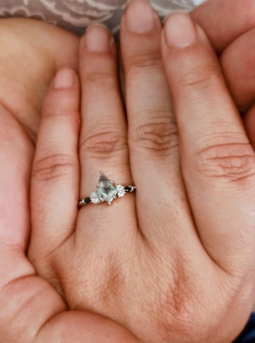 Vintage Kite Green Moss Agate Ring Couples Ring Set 925 Sliver His and Hers Wedding Band