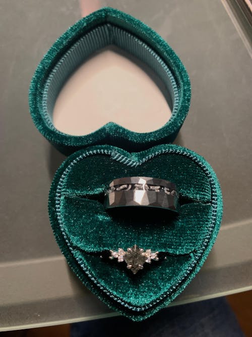 Artsy Black Rutilated Quartz Promise Rings For Couples Meteorite Tungsten Matching Ring