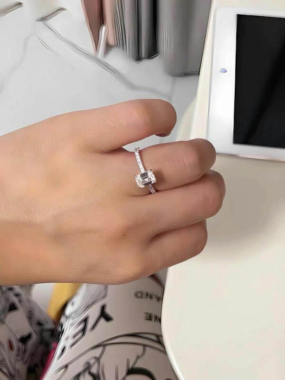 Vintage Grace 1CT Emerald - Cut Moissanite Solitaire Ring in Sterling Silver 925