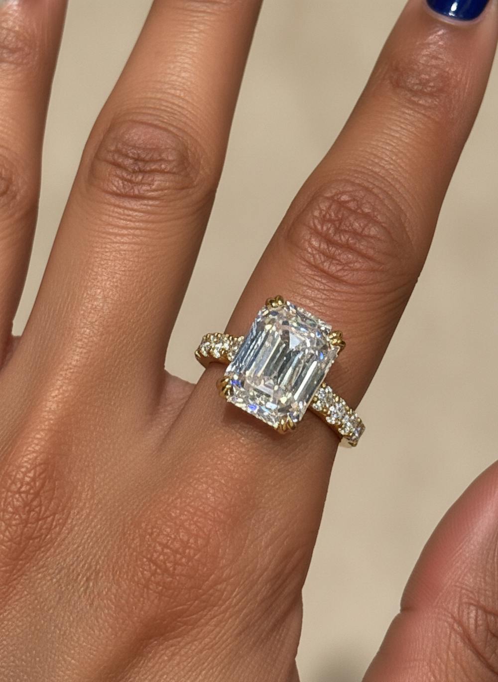 Statement Geometry 6.5Ct Emerald Cut Simulated Diamond Engagement Ring in Yellow Gold Plated Silver