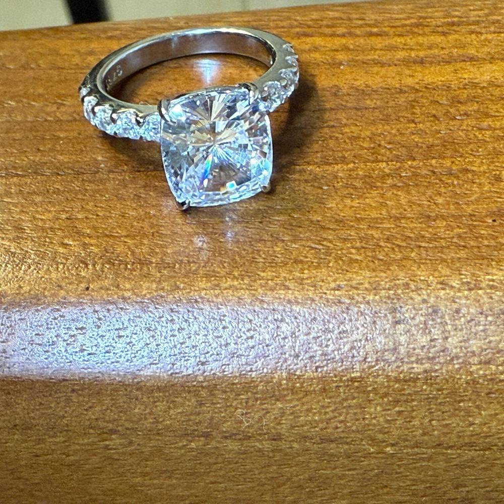 Soft Geometry 3.5Ct Cushion Cut Simulated Diamond Engagement Ring in White Gold Plated Silver