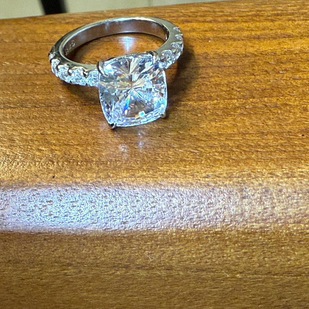 Soft Geometry 3.5Ct Cushion Cut Simulated Diamond Engagement Ring in White Gold Plated Silver