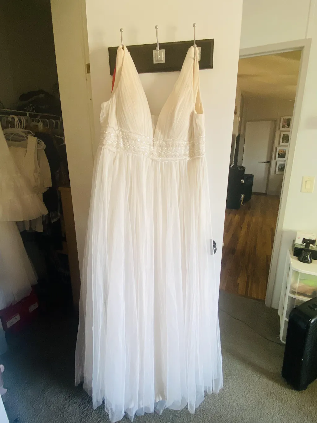 A-Line Off The Shoulder Navy Blue Empire Waist  Wedding Guest Dress