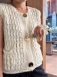 Chunky Knit Button-Up Vest with Gold Button
