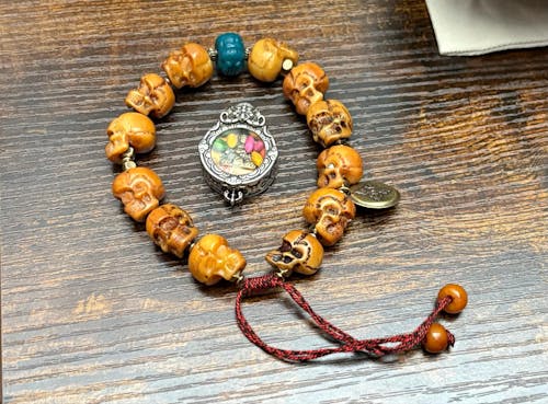 Handmade Tibetan Camel Bone Bracelet Citipati Skull Design customizable circumference available