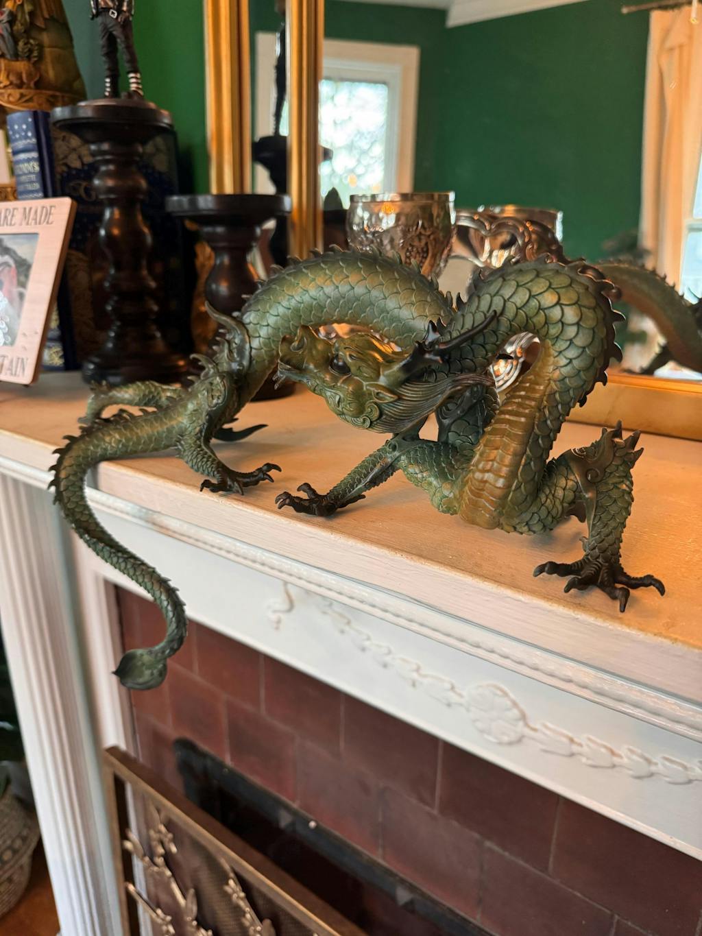 Brass Dragon Statue: Tibetan Feng Shui Home Office Decor