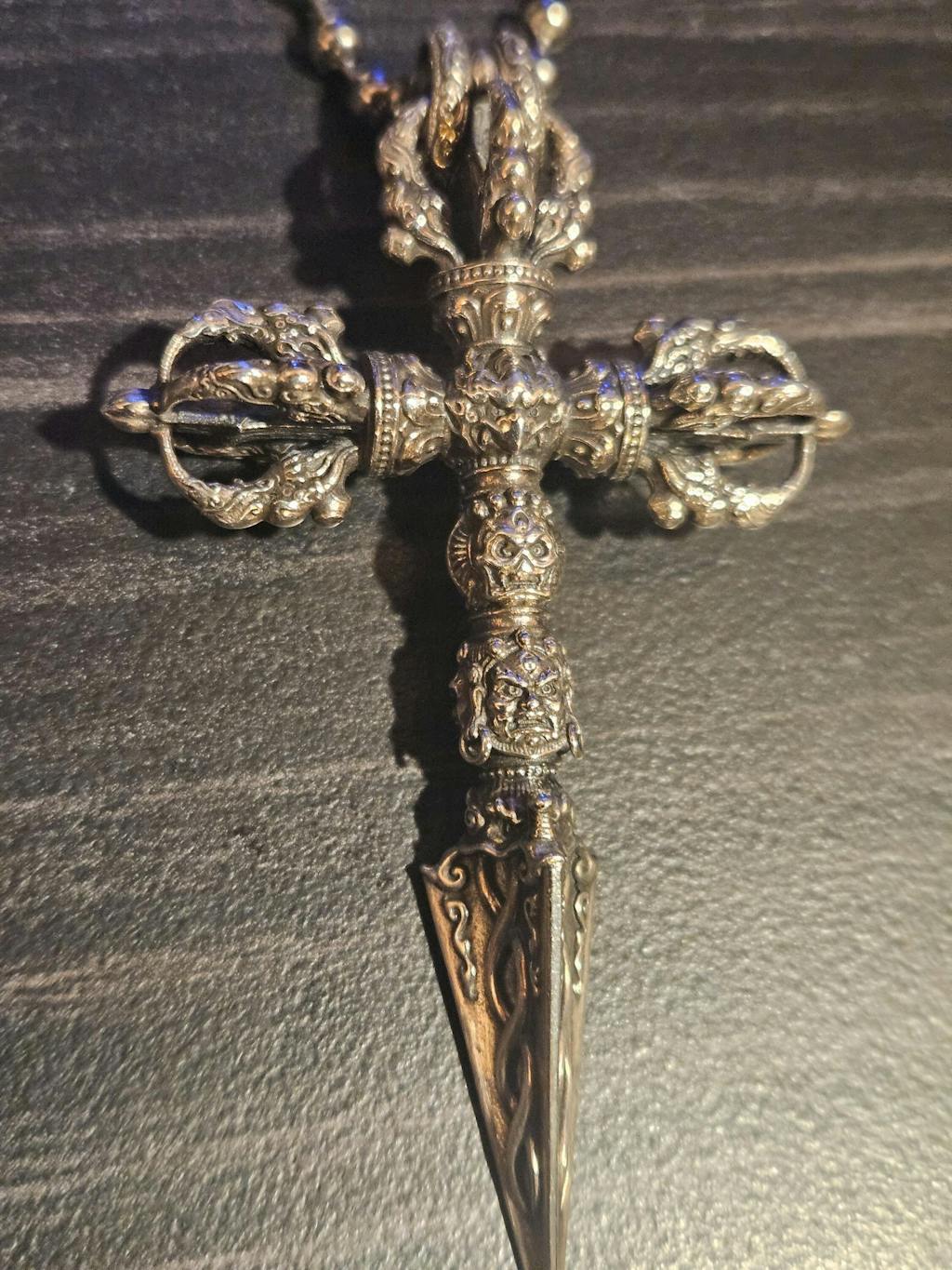 Sterling Silver Tibetan Phurba Pendant: Vajra Kila Amulet Necklace