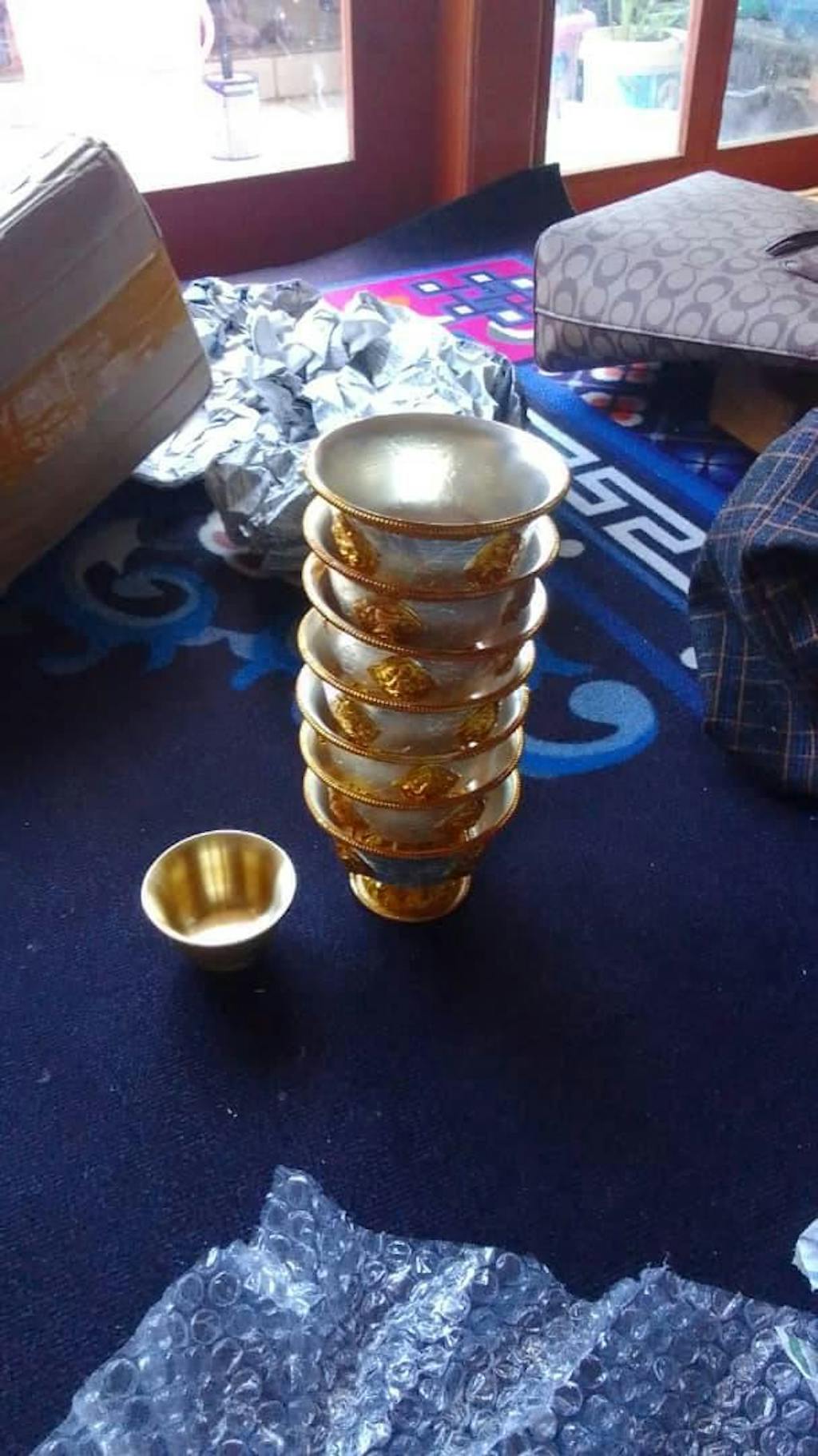 Handcrafted Nepalese Gilded Brass Offering Bowl Tibetan Buddhist Water Cup for Altar Rituals