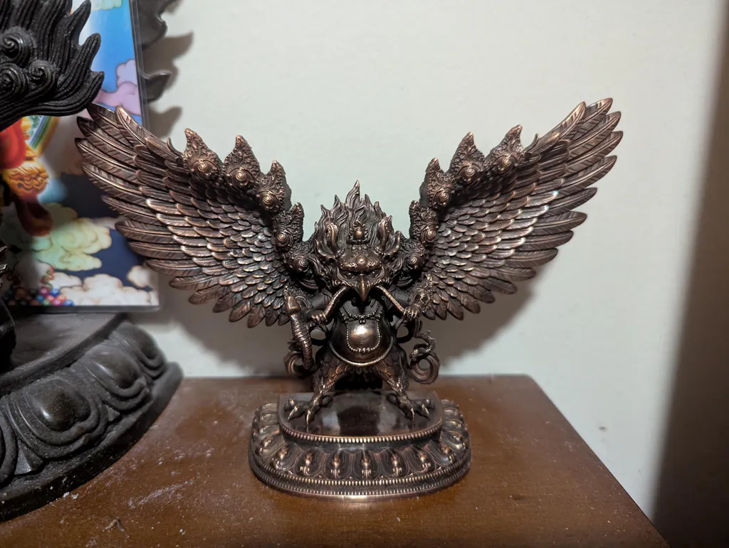 Tibetan Garuda Statue Incense Burner - Mythical Bird Brazen Sculpture, Three-Tone Copper Decor, Spiritual Desk Ornament