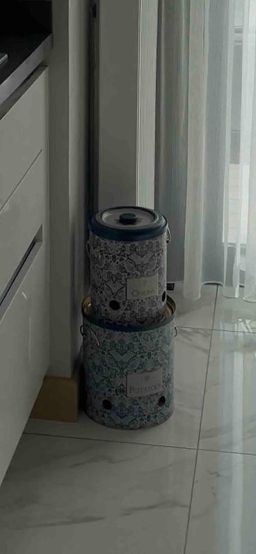 Metal Patates Soğan Kovası - Sebzelik - Patates Soğanlık Sepeti 2li Set, Azulejos Erb23t6