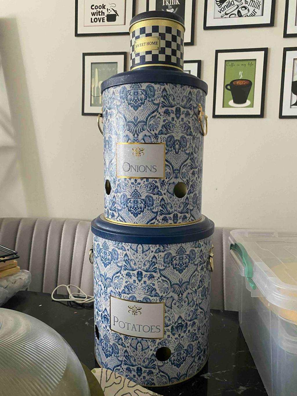 Metal Patates Soğan Kovası - Sebzelik - Patates Soğanlık Sepeti 2li Set, Azulejos Erb23t6