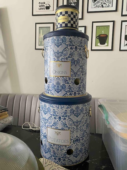 Metal Patates Soğan Kovası - Sebzelik - Patates Soğanlık Sepeti 2li Set, Azulejos Erb23t6