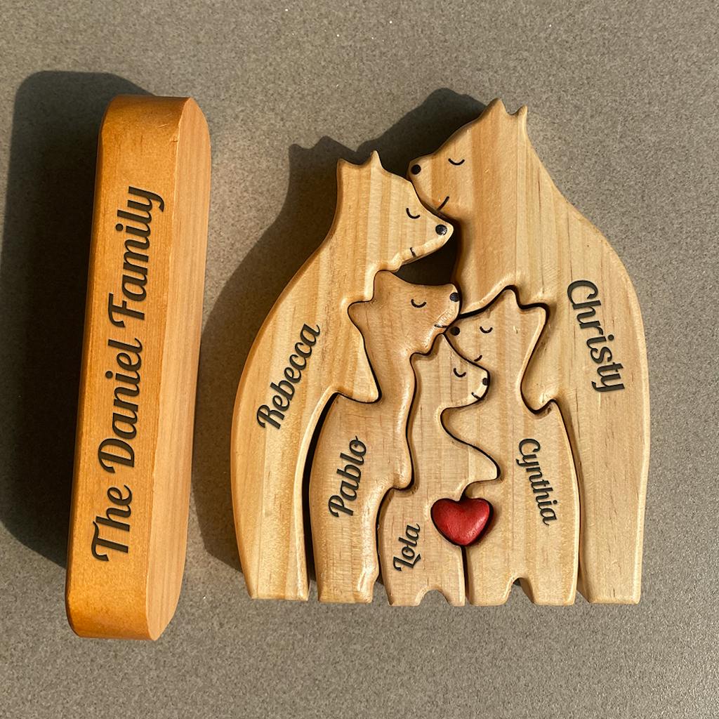 Personalized Wooden Bears Family, Bear Shaped Wood Puzzle with Custom Name- Gift for Mother's Day, Thanksgiving, Christmas