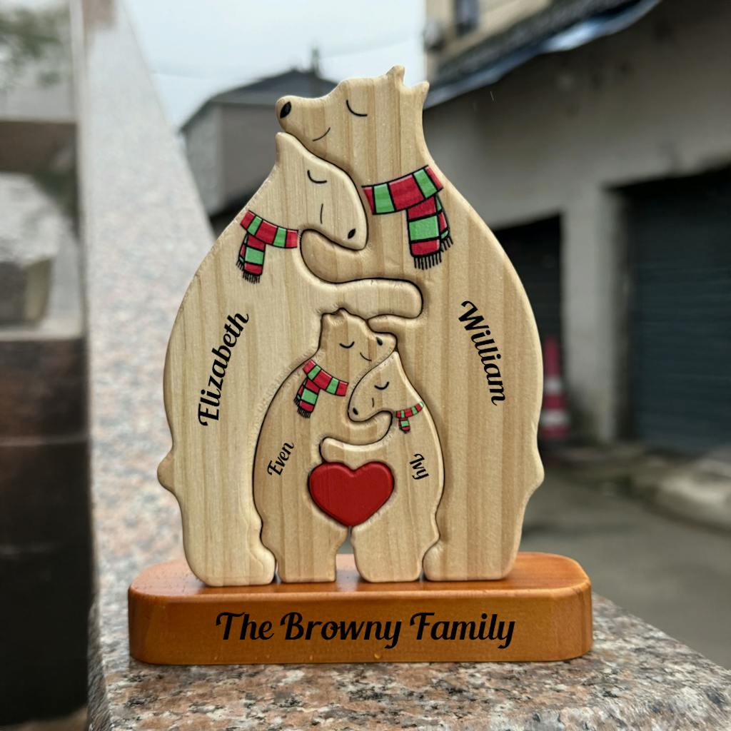 Personalized Wooden Bear Family Puzzle - Christmas Keepsake