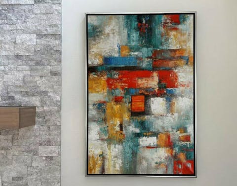 Red Blue Colorful Texture Modern Contemporary Abstract Painting Wp039