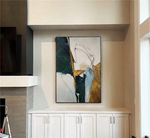 Large Abstract Canvas Art Beige Painting Green Painting Bp076