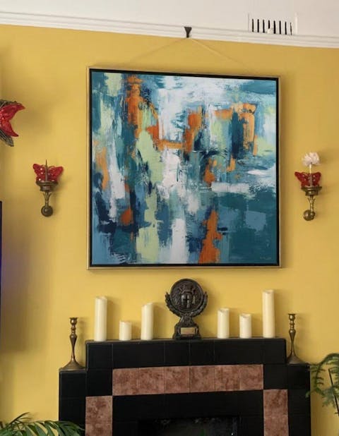 Dark Blue Yellow White Acrylic Painting Palette Knife Canvas Art Wp066