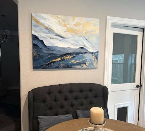 Gold Leaf Painting Navy Blue Snow Mountain Abstract Wall Art Wp061