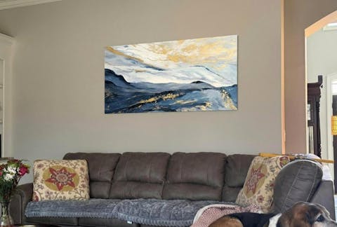 Gold Leaf Painting Navy Blue Snow Mountain Abstract Wall Art Wp061