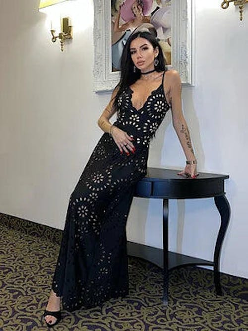 Black Cut-Out Floral Print One-Piece Swimsuit&Long Skirt