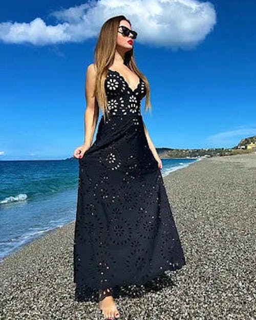 Black Cut-Out Floral Print One-Piece Swimsuit&Long Skirt