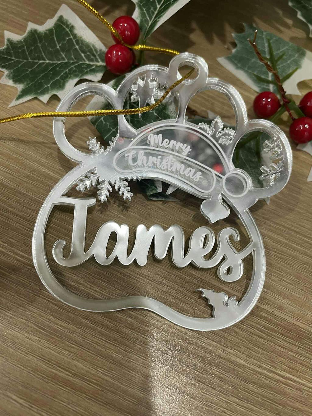 Paw Print Christmas Ornament – Personalized Mirrore Acrylic Dog Ornament