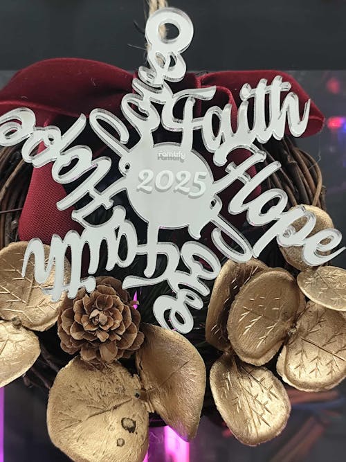 Personalized Snowflake "Love, Hope, Faith" Mirrored Acrylic Christmas Ornament