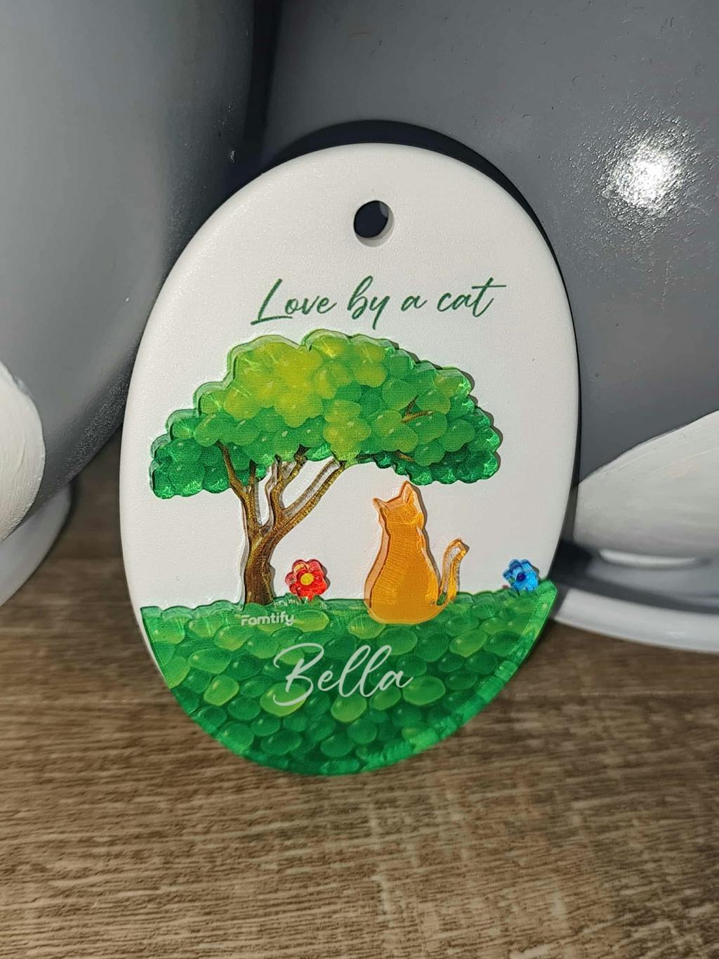 Love By A Cat - Personalized Cat Lover Ceramic and Acrylic Ornament