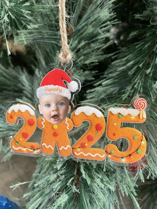 Funny Gingerbread Baby First Christmas - Custom Photo Acrylic Ornament