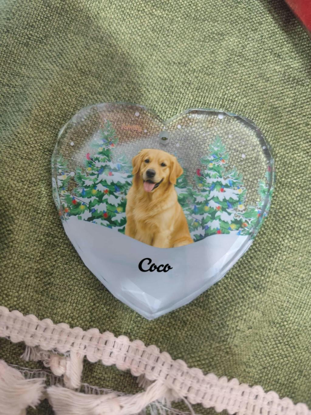 Pet Memorial - Custom Photo Heart Shaped Glass Ornament